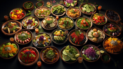 Fototapeta na wymiar A platter of fresh and colorful salads, a light and healthy option for iftar during Ramadan