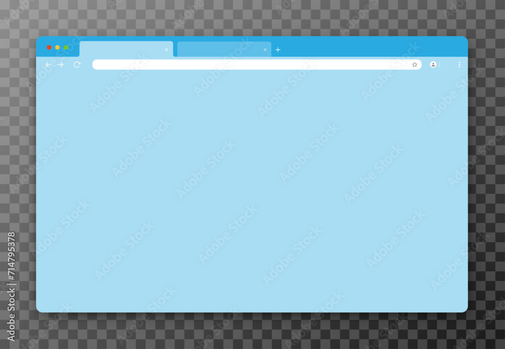 Poster browser window. realistic blue empty browser window with toolbar, search bar and shadow on transpare