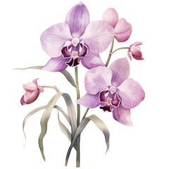 Fototapeta premium Watercolor Orchid flower. Purple floral arrangement botanical illustration isolated. Blossom flowers design.