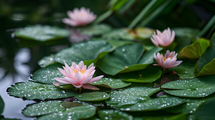 Lotus on the pond after a rainy day