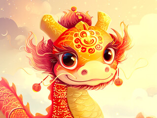Cute Dragon in Traditional Chinese Attire, Chinese new year, 4000pixel,300DPI, illustrations Planner elements for Commercial use 