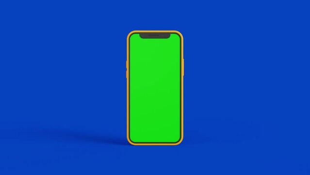 3D smartphone with green screen on blue background for chroma key use. Pack of 3 High-Quality 3D animations for chroma key use