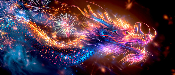 Dragon Chinese New Year and Fireworks, Chinese new year, 4000pixel,300DPI, illustrations Planner elements for Commercial use 
