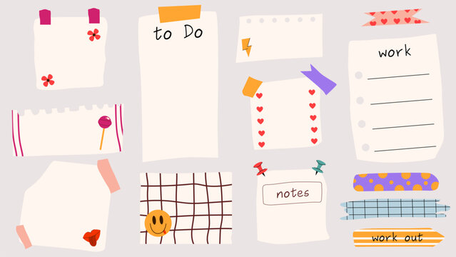 Simple vector illustration of notes, stickers.