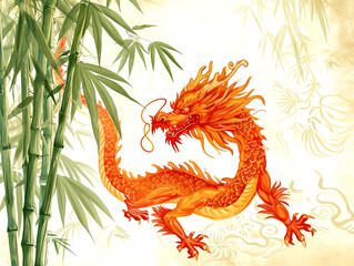Dragon with Bamboo, Chinese new year, 4000pixel,300DPI, illustrations Planner elements for Commercial use 
