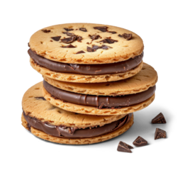 Cookies with chocolate on white or transparent background