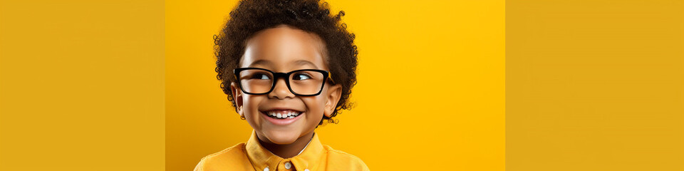 Happy african american boy isolated on yellow background