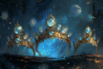 Obraz na płótnie Canvas Ornate moonstone tiaras, bestowing lunar blessings and wisdom upon their wearers - Generative AI