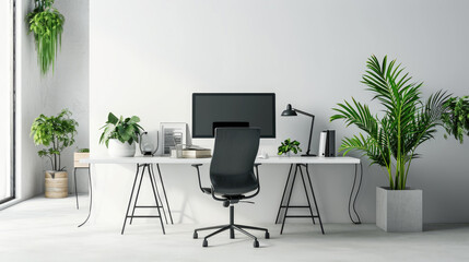 Modern mockup with office desk on white background