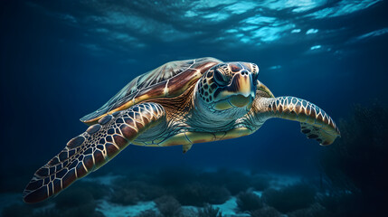 green sea turtle swimming in ocean - 714798952