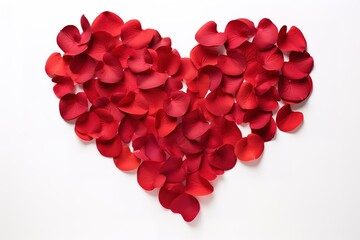 Red rose petals form a heart