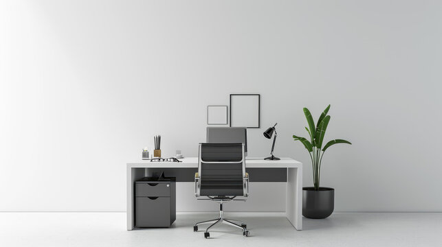 Modern mockup with office desk on white background
