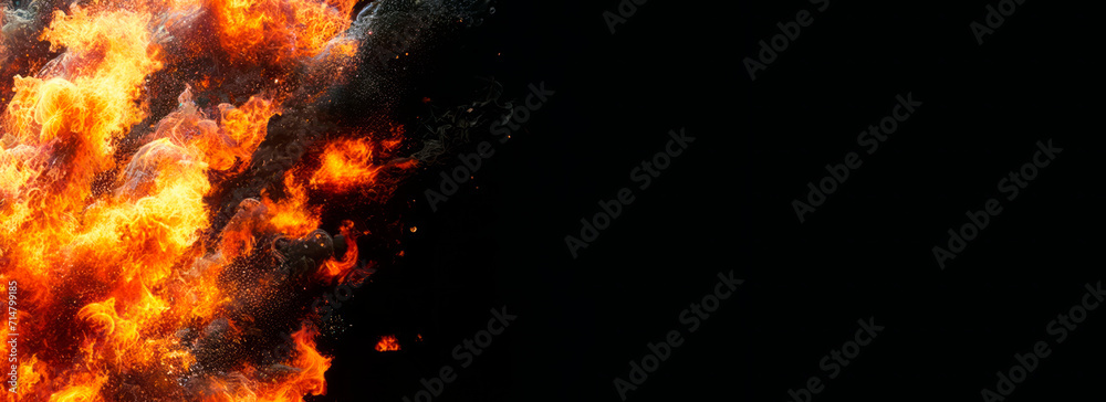 Poster fierce firestorm texture on an extended dark background, symbolizing uncontrolled energy. generative