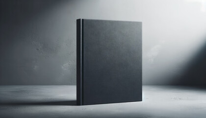 Black book with spotlight on textured concrete surface. Dramatic lighting. Generative AI