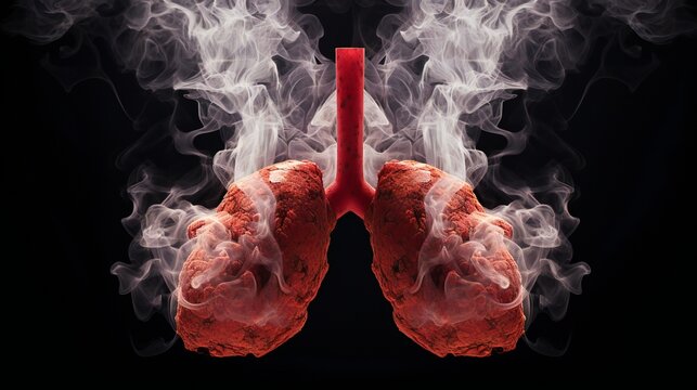 Red smoke formation shaped as human lungs. Illustration of smokers lungs which could be used in non-smoking campaigns or lung cancer campaigns