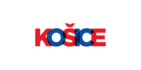 Kosice in the Slovakia emblem. The design features a geometric style, vector illustration with bold typography in a modern font. The graphic slogan lettering.