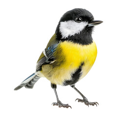 The Great tit (Parus major, male in breeding plumage) is shown in close-up in the statics and dynamics of body movements - obrazy, fototapety, plakaty