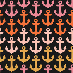 Seamless pattern with colorful big anchors