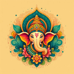 GudiPadwa ganesha head in 2d style with simple background simple color and simple background