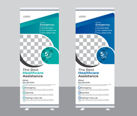 Modern and Professional health care and medical roll up design, standee and banner template, Creative Minimal x Banner, Modern Minimalist Professional and Corporate Medical roll up banner.