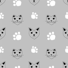Obraz premium Cute dog and cat pattern, seamless background with animals and paw prints.