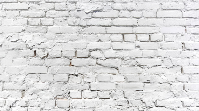 Panoramic background of wide white brick wall texture. Home or office design backdrop