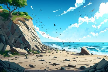 panoramic view of beach cartoon background