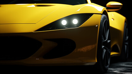 Naklejka premium Closeup on front of generic and unbranded car A super yellow sports car background wallpaper illustration