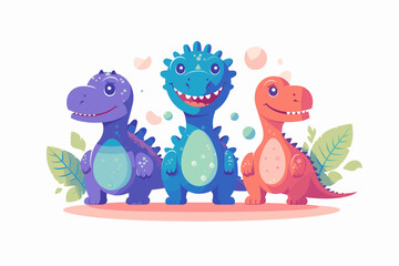 Cute dinosaur character set in cartoon style