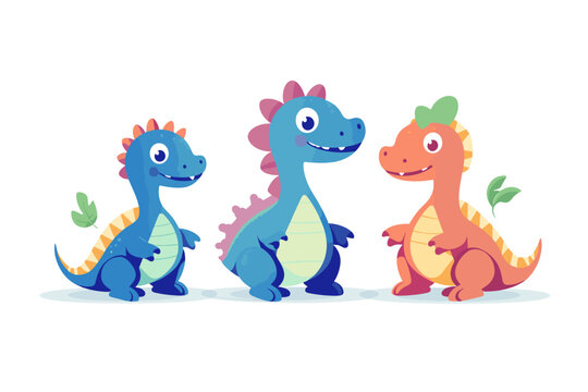 Cute dinosaur character set in cartoon style