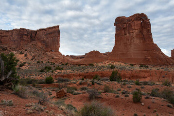 Fototapeta na wymiar Sandstone formations seen from La Sal Mountains Viewpoint