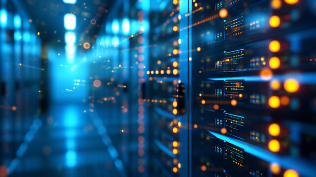 An image of a secure server room with digital locks, Secure Software Development, blurred background, with copy space