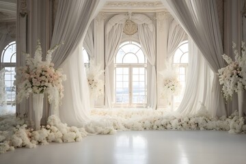 Obraz na płótnie Canvas Background wedding luxurious white room with flowers generate AI