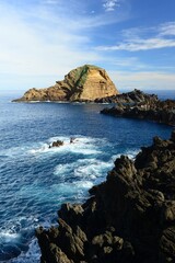 Ponto Moniz, Madeira island, Portugal. The dramatic coast of a North-west town with December sunshine.