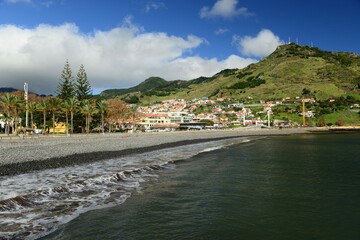 Machico, Madeira, Portugal. Beautiful coast town in sunshine.
