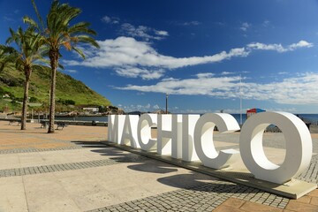 Machico, Madeira, Portugal. Beautiful coast town in sunshine.