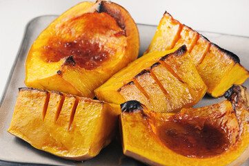 baked pumpkin with strawberry jam