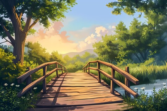 wooden bridge illustration cartoon background