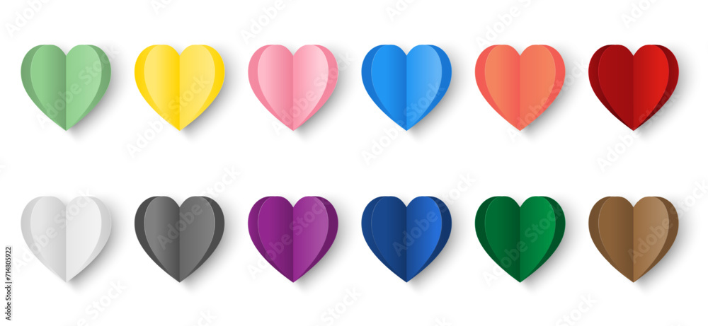 Poster set of colorful gradient papercut hearts isolated on white background. vector illustration. design f