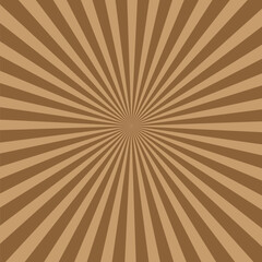 Chocolate burst background. Brown chocolate background with rays. Explosion of sun with fun beams. Chcolate-coffee backdrop. Abstract retro texture with center and sunlight. Vector.