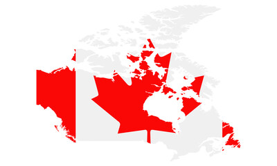 vector map and flag of Canada with white background.