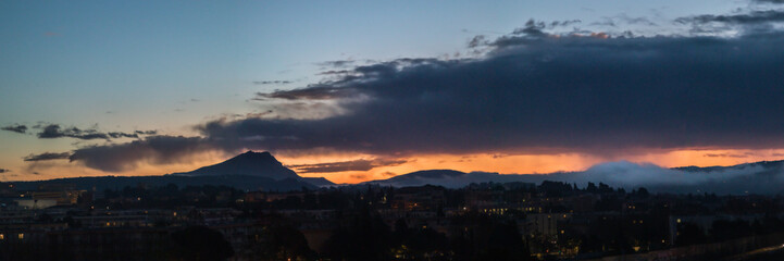 the Sainte Victoire mountain in the light of a cloudy winter morning