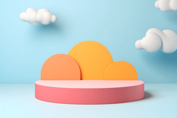 podium and minimal 3d render, abstract background, geometric shapes, pastel colors.