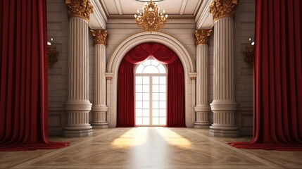 Baroque Style Interior Design, with large white pillars - obrazy, fototapety, plakaty