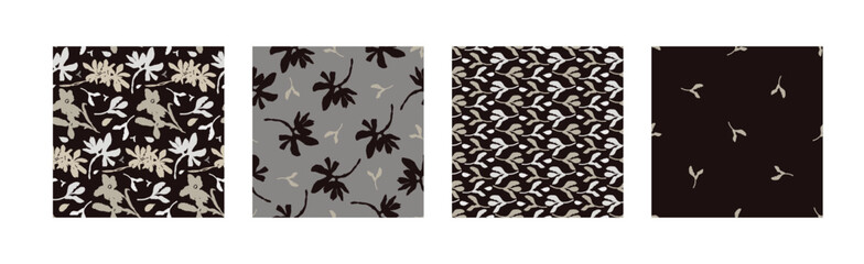 Masculine vector floral pattern with organic botanical shapes. Modern bold black white flower print, design in neutral scandi style.