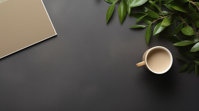 simple elegant office desktop with business accessories and a cup of coffee