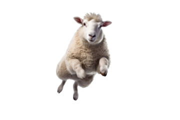 A happy sheep jumping isolated on a transparent background.