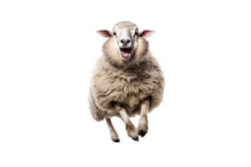 A happy sheep jumping isolated on a transparent background.