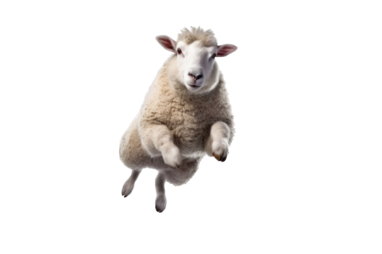A happy sheep jumping isolated on a transparent background.