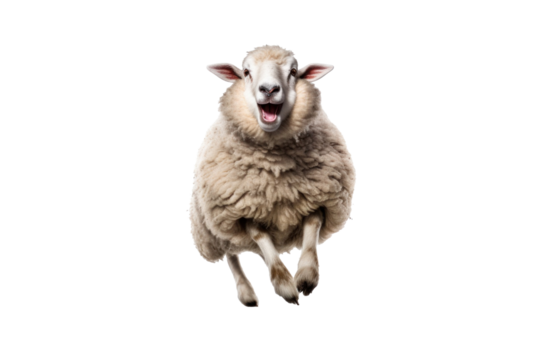 A happy sheep jumping isolated on a transparent background.